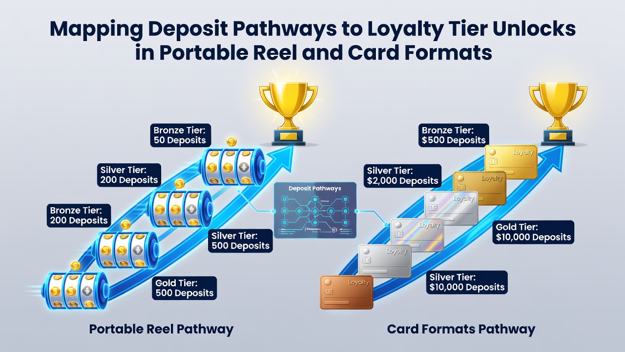 Flowchart illustrating tier unlock sequences triggered by deposit patterns in mobile reel versus card game environments